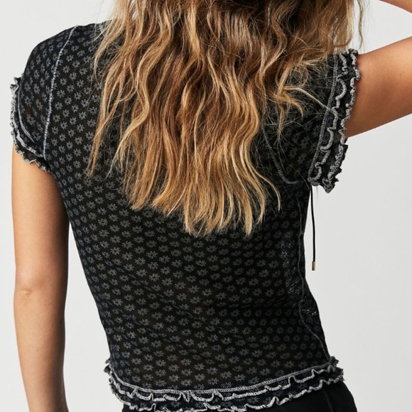 Free People Garner Tee Black Combo Size Small Floral Semi-Sheer - Picture 2 of 6